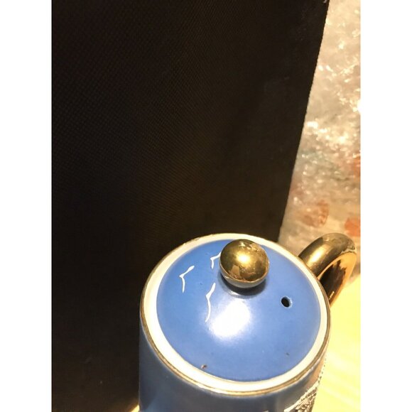 1920s Morimura Japan Moriage Tea Set Coffee Island Palm Trees Pagoda Gaudy Blue - Picture 12 of 16